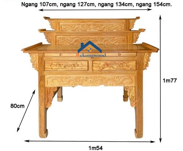 kích thước bàn thờ 3 tầng gỗ gõ đỏ