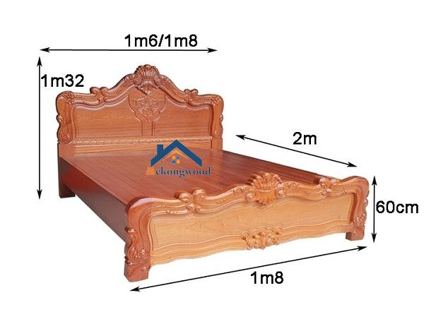 kích thước mẫu giường ngủ gỗ tự nhiên