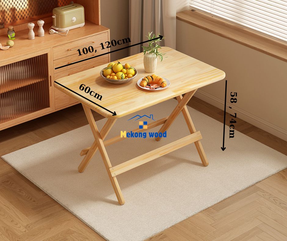 kích thước bàn ăn gỗ thông hình chữ nhật