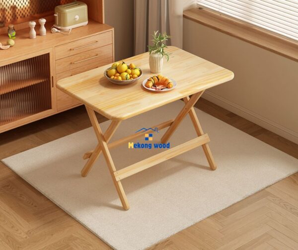 bộ bàn ăn xếp gọn gỗ thông hình chữ nhật