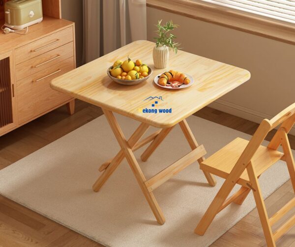 bàn ăn xếp gọn gỗ thông hình vuông